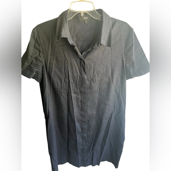 Theory Women’s Navy Button-Down A-line Dress in Textured Good Linen Sz‎ Large - Picture 4 of 9